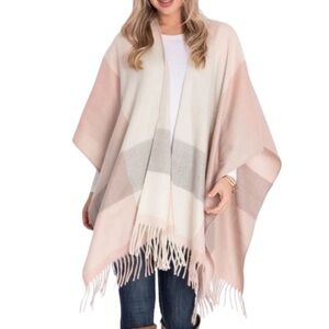 Woolrich Soft Pink Plaid Poncho Blanket